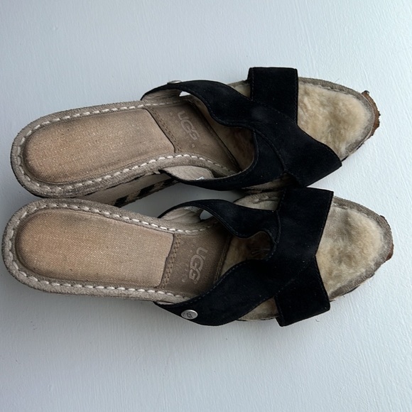 Ugg Margot Leather Shearling Wedge Sandal - Picture 3 of 7